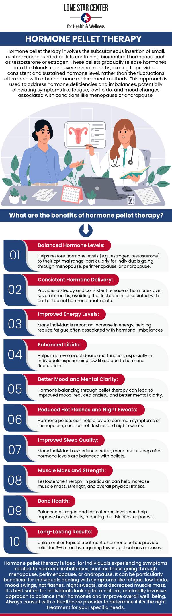 Common questions asked by clients: What is hormone pellet therapy? Who can benefit from hormone pellet therapy? How is hormone pellet therapy administered? How long does the hormone pellet insertion procedure take when offered by Brenda Johnson? For more information, contact us or request an appointment online. We serve patients from San Antonio TX, Alamo Heights TX, Balcones Heights TX, Leon Valley TA, Terrell Hills TX, Windcrest TX, and surrounding areas.